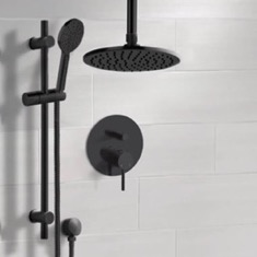 Matte Black Ceiling Rain Shower System with Handheld, Rainfall Shower Head, Shower Faucet Set